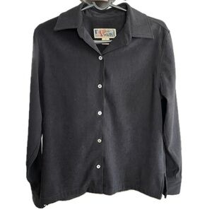 La Cabana Women Button Down Blouse Long Sleeve Black Size M